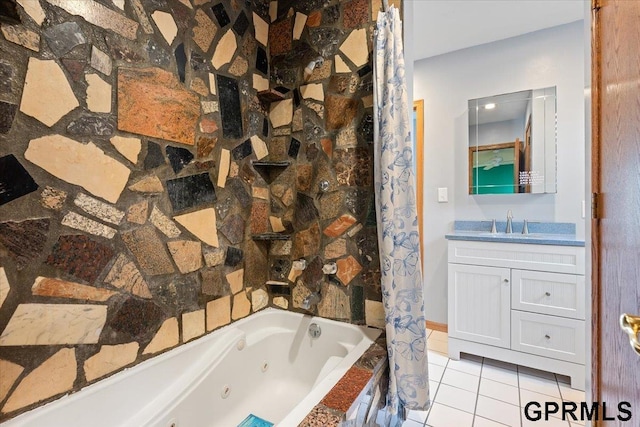 3018 Frederick St S, Omaha, NE 68105 - bathroom featuring tile patterned floors, a combined bath / shower with jetted tub, and vanity