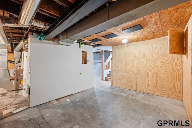 3018 Frederick St S, Omaha, NE 68105 - unfinished basement with stairway and heating unit