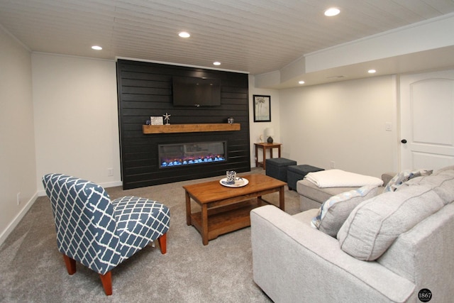 320 Woodland Blvd, Hickman, NE 68372 - living room with recessed lighting, carpet, and a large fireplace