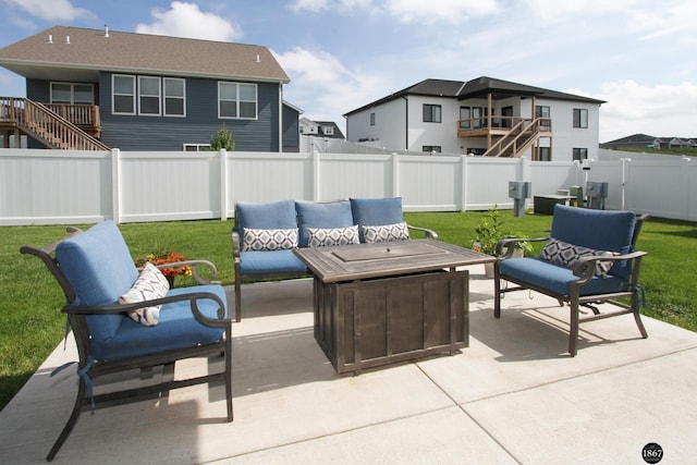 320 Woodland Blvd, Hickman, NE 68372 - fenced backyard featuring outdoor lounge area, a patio, and stairway