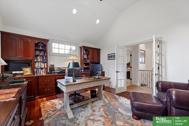 5850 Country Squire Plz, Omaha, NE 68152 - home office featuring wood finished floors and high vaulted ceiling