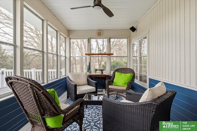 5850 Country Squire Plz, Omaha, NE 68152 - sunroom / solarium with a ceiling fan, plenty of natural light, and an outdoor living space