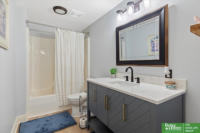 5850 Country Squire Plz, Omaha, NE 68152 - full bath with vanity, shower / bathtub combination with curtain, and wood finished floors