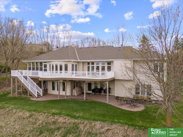 5850 Country Squire Plz, Omaha, NE 68152 - rear view of house featuring a patio, a deck, a sunroom, and a lawn