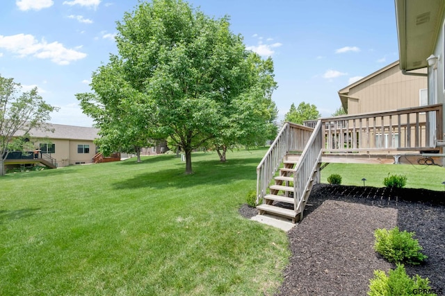 6736 S 191st St, Omaha, NE 68135 - view of grassy yard featuring a wooden deck and stairs