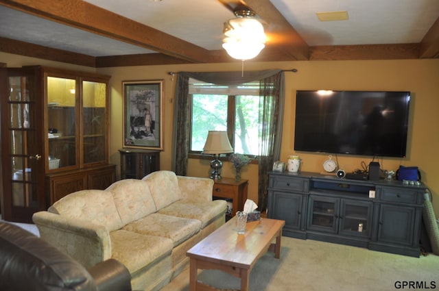 1017 N 129th Cir, Omaha, NE 68154 - living area with beamed ceiling and light carpet