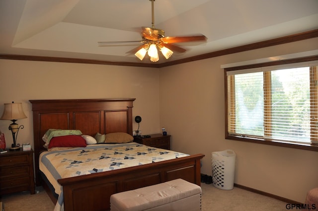 1017 N 129th Cir, Omaha, NE 68154 - bedroom featuring light carpet, crown molding, and ceiling fan