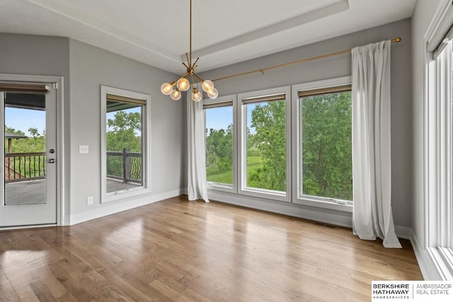 19014 Pratt Cir, Elkhorn, NE 68022 - unfurnished dining area with plenty of natural light, wood finished floors, and a chandelier