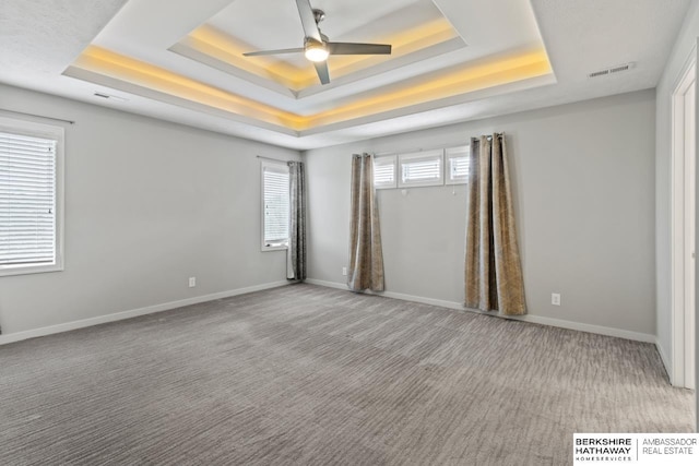 19014 Pratt Cir, Elkhorn, NE 68022 - unfurnished room with a raised ceiling, a ceiling fan, and carpet flooring