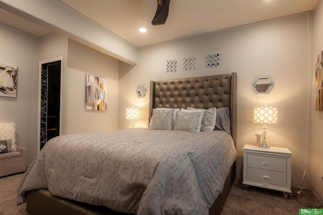 12210 Quail Dr, Bellevue, NE 68123 - bedroom with dark carpet, recessed lighting, and ceiling fan