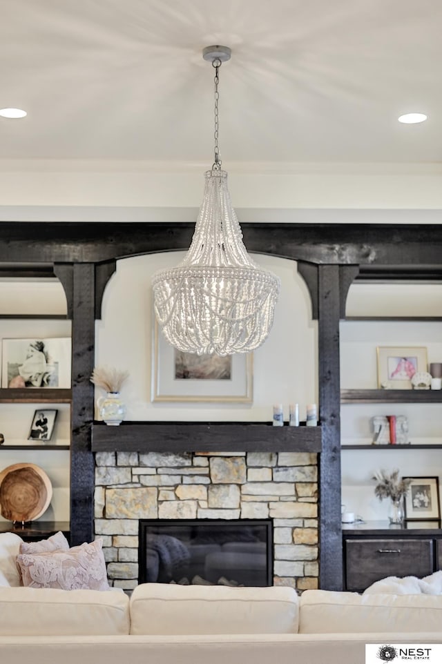 820 N 100th St, Lincoln, NE 68527 - detailed view of a stone fireplace and recessed lighting