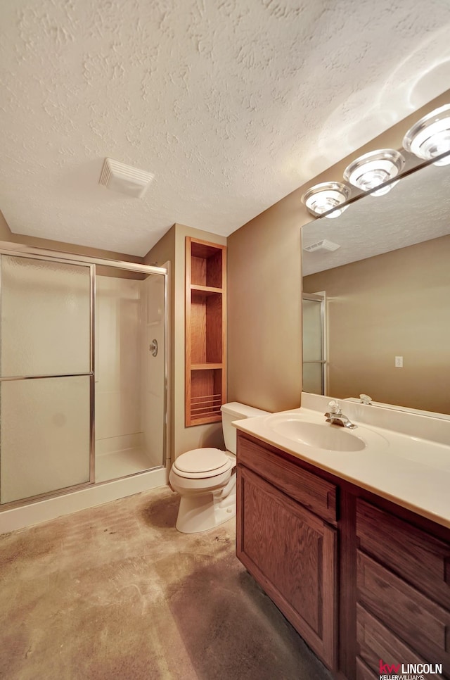4630 Eagle Ridge Rd, Lincoln, NE 68516 - full bathroom featuring vanity, a shower stall, a textured ceiling, and built in features