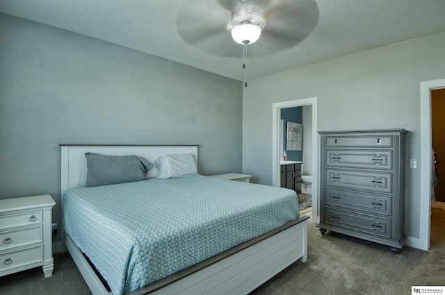 7342 S 184th St, Omaha, NE 68136 - bedroom featuring dark carpet, ensuite bath, and ceiling fan