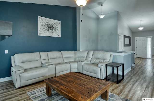 7342 S 184th St, Omaha, NE 68136 - living room featuring wood finished floors and high vaulted ceiling