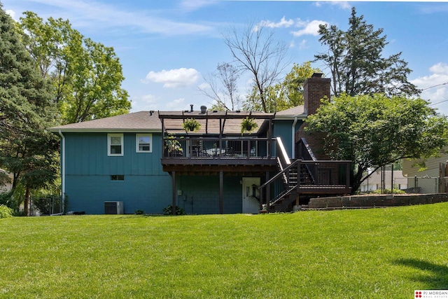 622 S 126th St, Omaha, NE 68154 - back of house featuring a deck, stairs, and a chimney