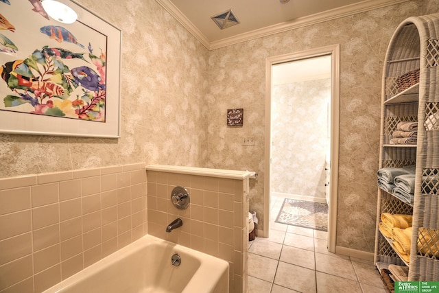 9706 Ascot Dr, Omaha, NE 68114 - bathroom with crown molding, a garden tub, and tile patterned floors