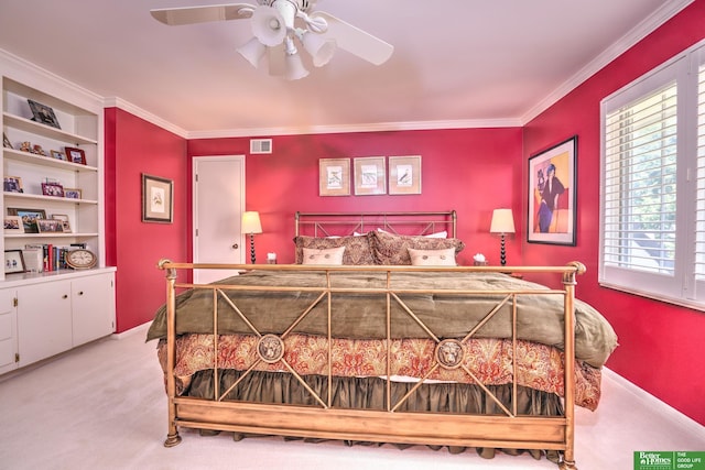 9706 Ascot Dr, Omaha, NE 68114 - bedroom with carpet floors, crown molding, and a ceiling fan