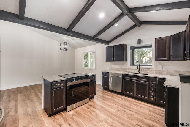 801 Redwood Ln, Papillion, NE 68046 - kitchen with stainless steel dishwasher, black electric range oven, light wood-style floors, recessed lighting, and light stone counters
