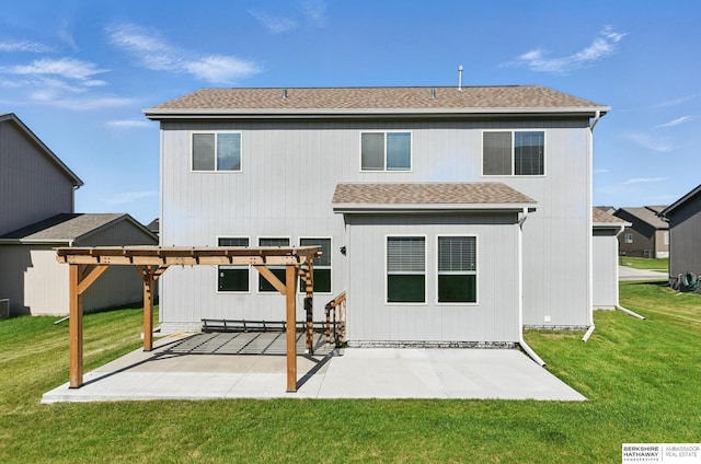 7163 N 164th St, Bennington, NE 68007 - rear view of property featuring a pergola, a patio area, and a lawn