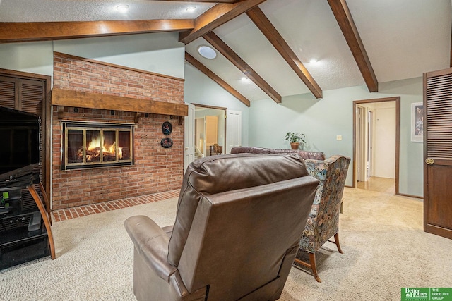 1729 S 76th Ave, Omaha, NE 68124 - living room with light carpet, a brick fireplace, and recessed lighting