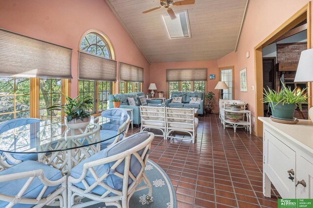 1729 S 76th Ave, Omaha, NE 68124 - sunroom with healthy amount of natural light, high vaulted ceiling, wood ceiling, and tile patterned floors