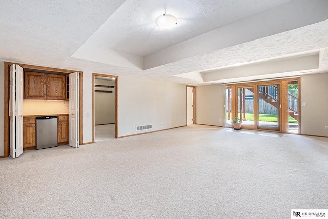 4209 N 158th Ave, Omaha, NE 68116 - unfurnished living room with a raised ceiling, a textured ceiling, and light colored carpet
