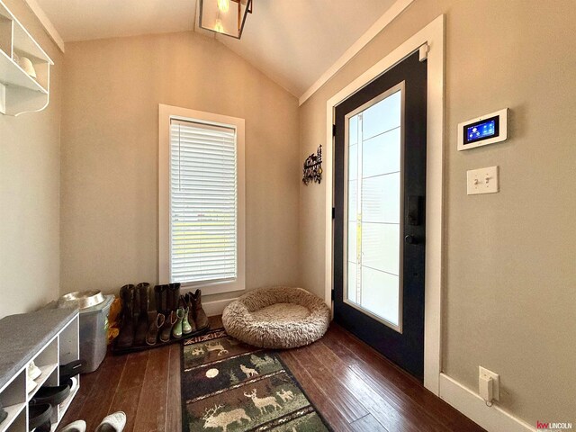 26855 SW 89th Rd, Beatrice, NE 68310 - living area with hardwood / wood-style floors and vaulted ceiling