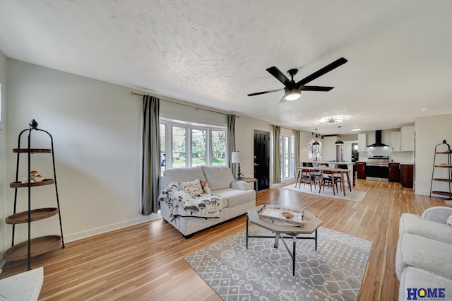 1991 Calvert St, Lincoln, NE 68502 - living room with a ceiling fan, light wood-style flooring, and a textured ceiling