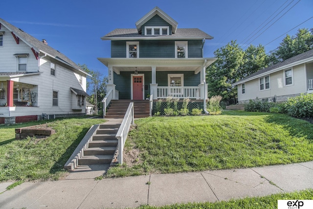 3814 Marcy St, Omaha, NE 68105 - american foursquare style home featuring stairs, a front yard, and a porch
