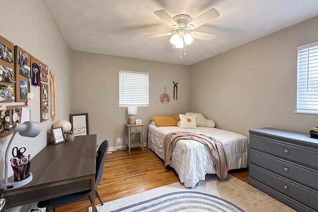 8506 Keystone Dr, Omaha, NE 68134 - bedroom with light wood-type flooring, a ceiling fan, and an office area