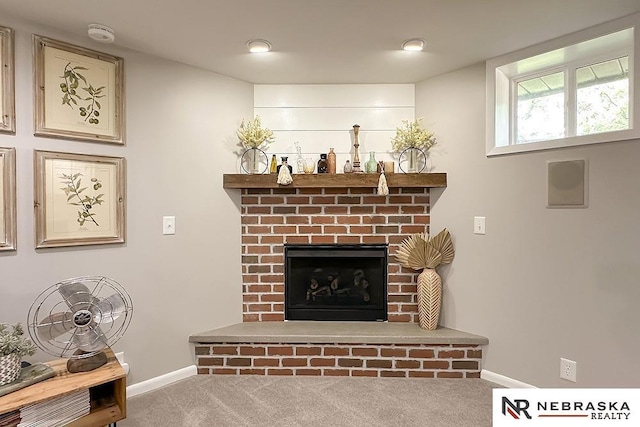 8506 Keystone Dr, Omaha, NE 68134 - detailed view of carpet flooring and a brick fireplace