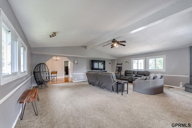 1524 Trumball Ter, Plattsmouth, NE 68048 - carpeted living room with a chandelier and a ceiling fan