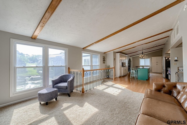1524 Trumball Ter, Plattsmouth, NE 68048 - living area featuring plenty of natural light, a chandelier, light wood-style floors, and a textured ceiling