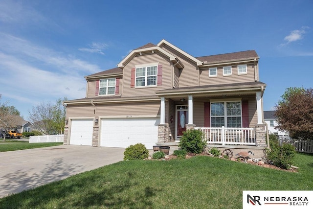 15929 Rosewater Pkwy, Bennington, NE 68007 - craftsman-style house featuring covered porch, a garage, driveway, and stone siding
