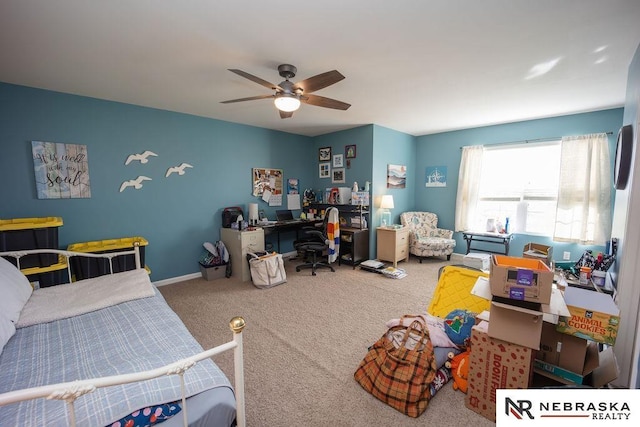 15929 Rosewater Pkwy, Bennington, NE 68007 - bedroom with carpet flooring, an office area, and ceiling fan