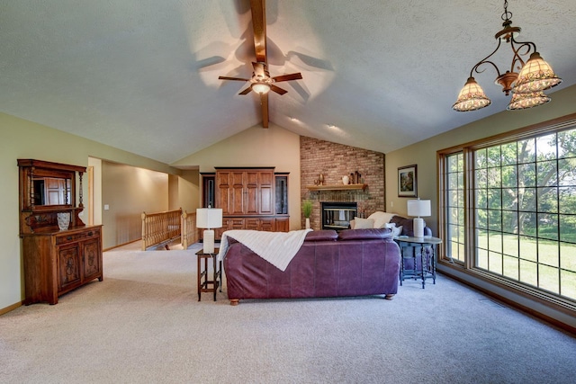 21900 Angus Rd, Gretna, NE 68028 - living area with carpet floors, ceiling fan, and a brick fireplace