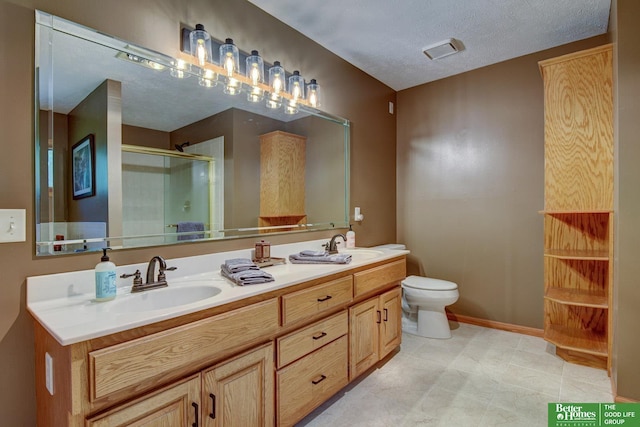 21900 Angus Rd, Gretna, NE 68028 - bathroom featuring double vanity, a stall shower, and a textured ceiling
