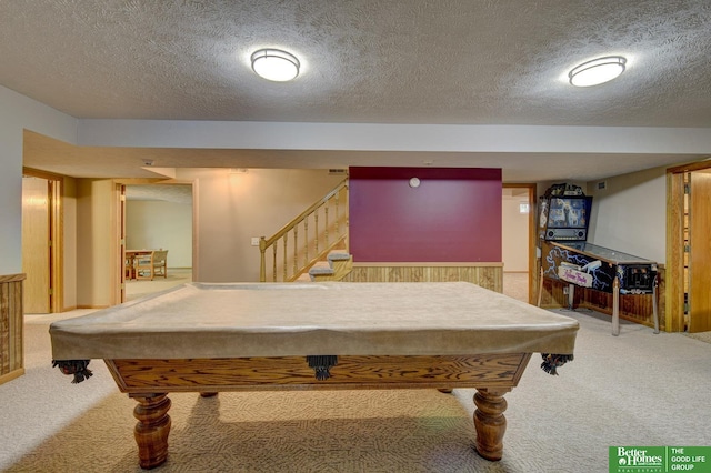 21900 Angus Rd, Gretna, NE 68028 - recreation room featuring carpet, pool table, and a textured ceiling