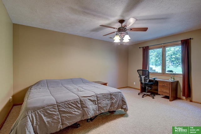 21900 Angus Rd, Gretna, NE 68028 - bedroom with light carpet, a textured ceiling, a desk, and a ceiling fan