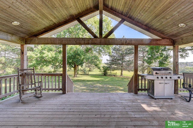 21900 Angus Rd, Gretna, NE 68028 - wooden deck with a grill and a lawn