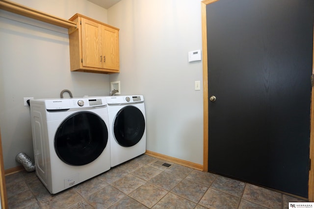 11915 S 53rd St, Papillion, NE 68133 - laundry room with cabinet space, washing machine and clothes dryer, and stone finish flooring