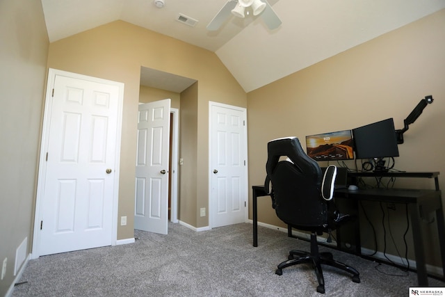 11915 S 53rd St, Papillion, NE 68133 - carpeted office space featuring vaulted ceiling and ceiling fan