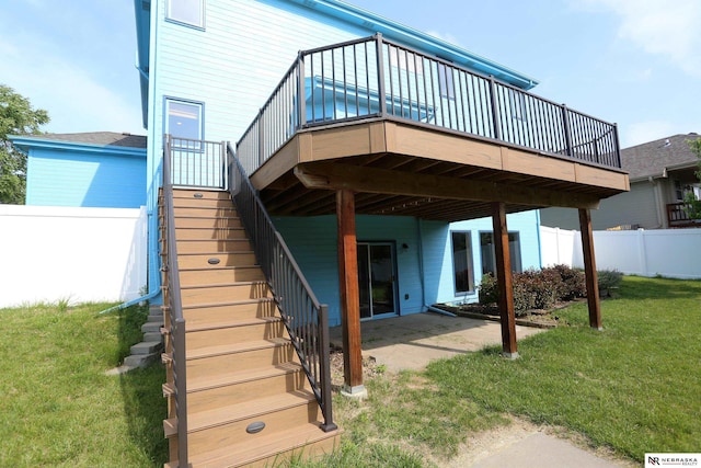 11915 S 53rd St, Papillion, NE 68133 - rear view of property featuring stairs, a deck, and a patio area