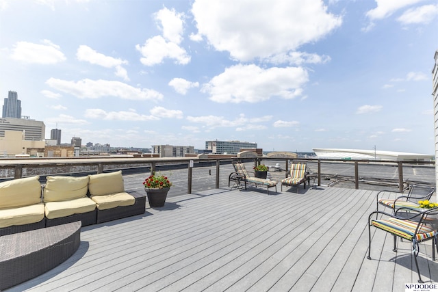 105 S 9th St Unit 308, Omaha, NE 68102 - wooden deck with an outdoor hangout area and a view of city