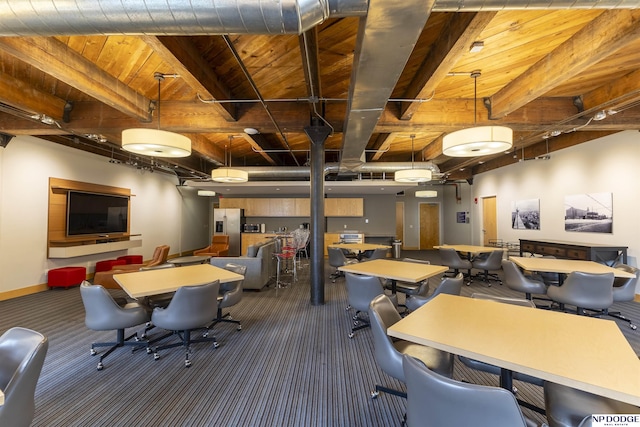 105 S 9th St Unit 308, Omaha, NE 68102 - recreation room featuring carpet floors and beamed ceiling
