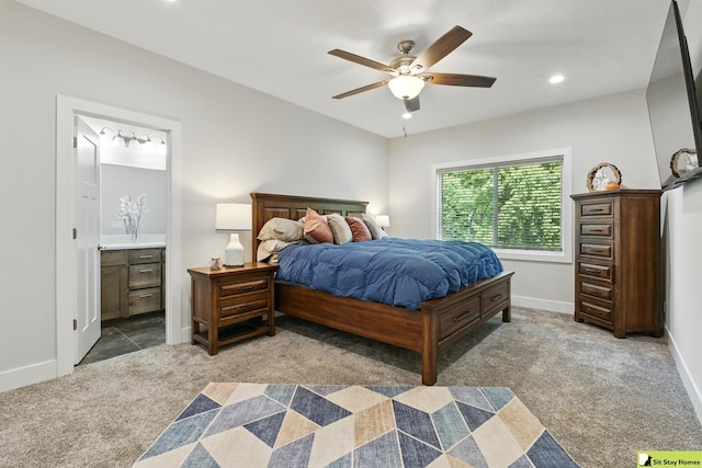 15436 Fowler Ave, Omaha, NE 68116 - bedroom featuring carpet flooring, connected bathroom, a ceiling fan, and recessed lighting