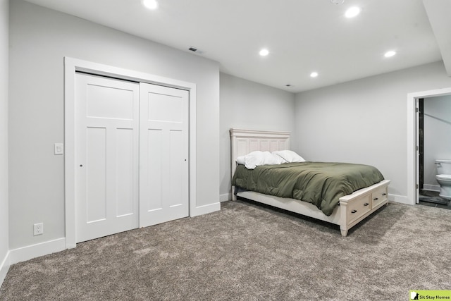 15436 Fowler Ave, Omaha, NE 68116 - bedroom with recessed lighting, carpet flooring, a closet, and connected bathroom