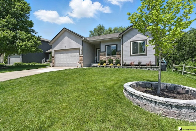 15436 Fowler Ave, Omaha, NE 68116 - ranch-style house featuring an attached garage, driveway, and stone siding