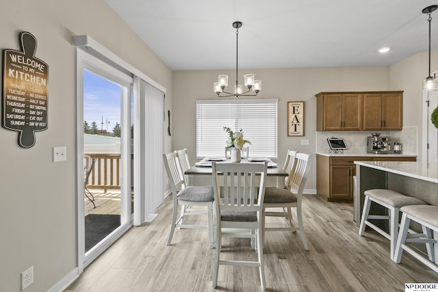 5003 N 180th Ave, Elkhorn, NE 68022 - dining area featuring a chandelier, light wood finished floors, and recessed lighting