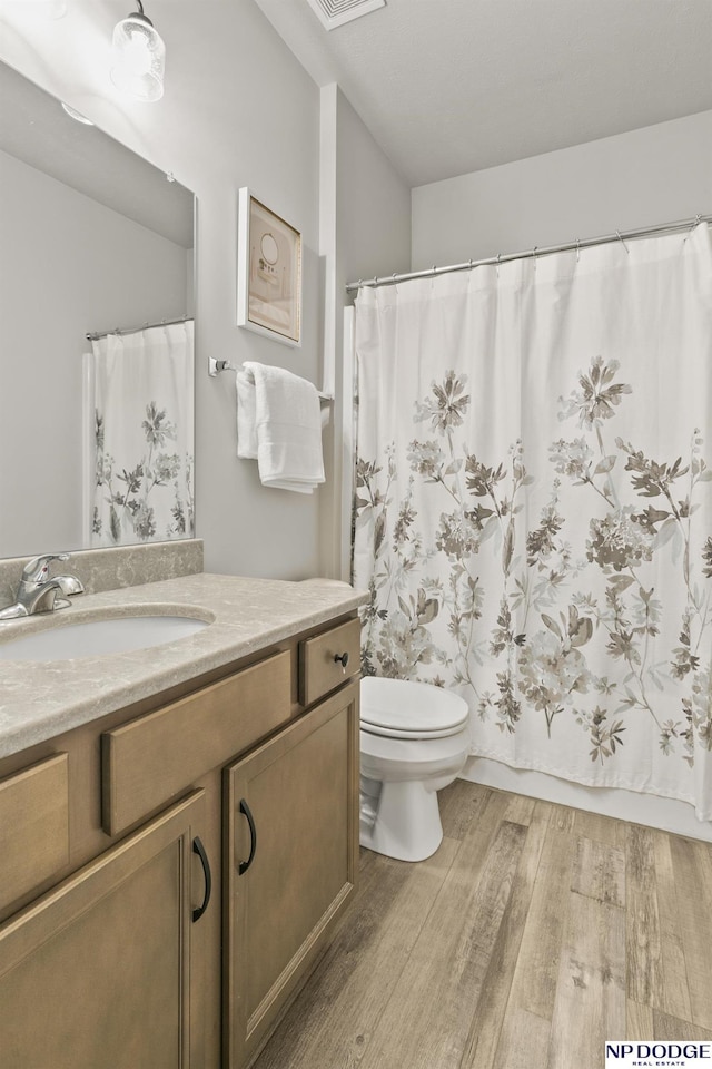 5003 N 180th Ave, Elkhorn, NE 68022 - bathroom with wood finished floors, vanity, and a shower with curtain